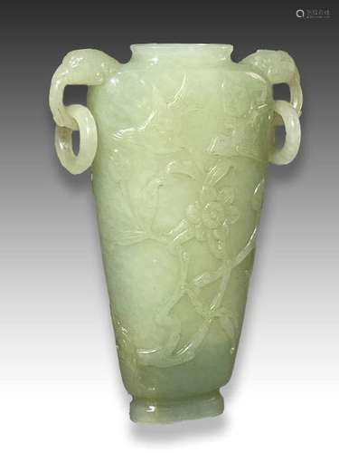 A CHINESE PALE CELADON FLORAL ENGRAVED VASE, QING DYNASTY (1...