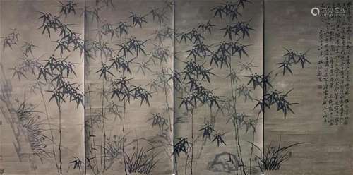 ZHENG BANQIAO, FOUR-PANEL INK BAMBOO