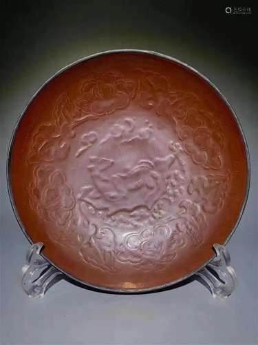 DING KILN PERSIMMON GLAZED FLORAL PLATE