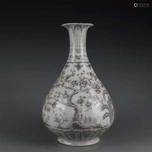 UNDERGLAZE RED FLORAL MEIPING VASE