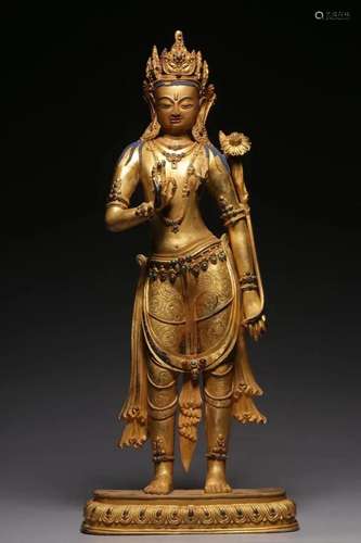 GILT BRONZE STATUE OF UPRIGHT BODHISATTVA