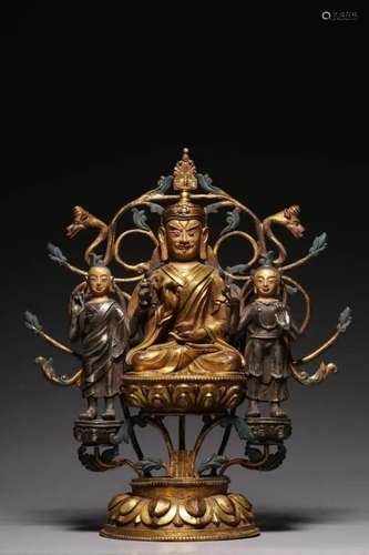 PARTIAL GILT BRONZE STATUE OF PADMASAMBHAVA