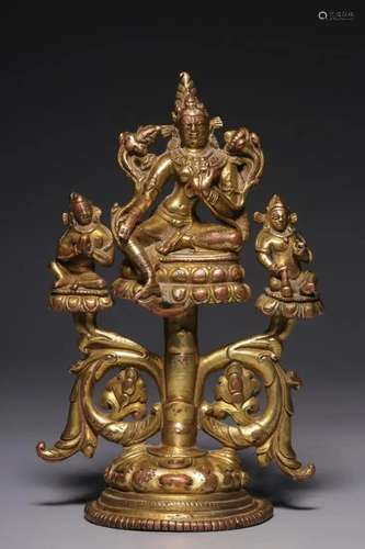 PALA-STYLE GILT BRONZE STATUE OF TARA AND SERVENTS