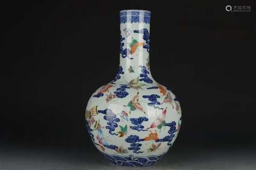 BLUE AND WHITE FAMILLE ROSE CELESTIAL VASE