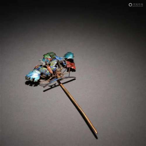 GILT SILVER ENAMELED 'BUTTERFLY' HAIRPIN