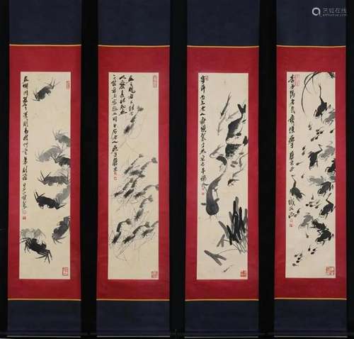 QI BAISHI, FOUR-PANEL PAINTINGS