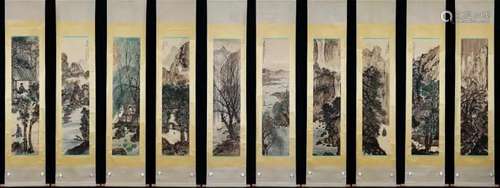 FU BAOSHI, TEN-PANEL SCHOLARS AND LANDSCAPES