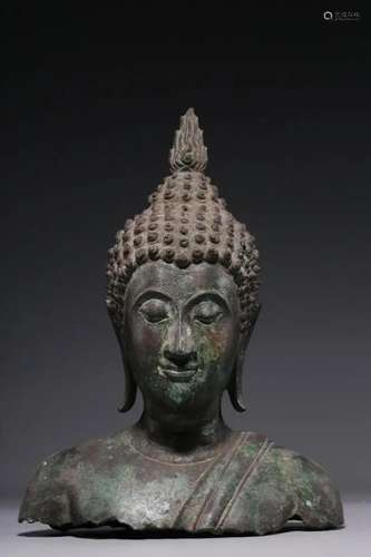 BRONZE EFFIGY OF BUDDHA'S HEAD