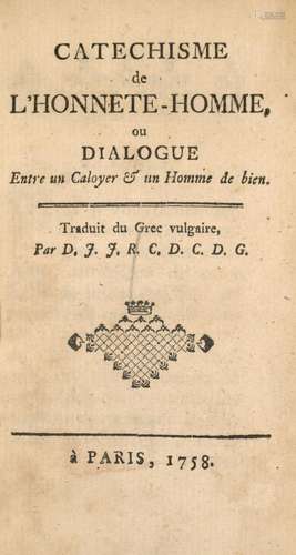 Voltaire, (F. M. Arouet de) Catechisme de L'Honnet…