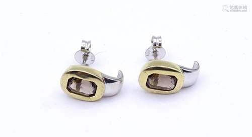 PAAR OHRSTECKER MIT RAUCHQUARZ, STERLING SILBER 0.925