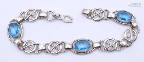 SILBER ARMBAND MIT 3 OVAL FACC. FARBSTEINEN, L. 18,5CM, 9,7G...