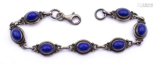 925ER SILBER ARMBAND MIT BLAUEN CABOCHONS,L. 19,5CM, 15,4G.