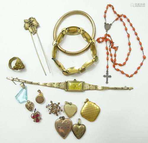 KONVOLUT JUGENDSTIL SCHMUCK, GOLDFARBEND