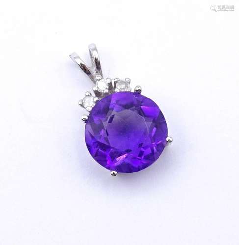 WEISSGOLD ANHÄNGER 0.585 MIT RUND FACC.AMETHYST UND DIAMANTE...