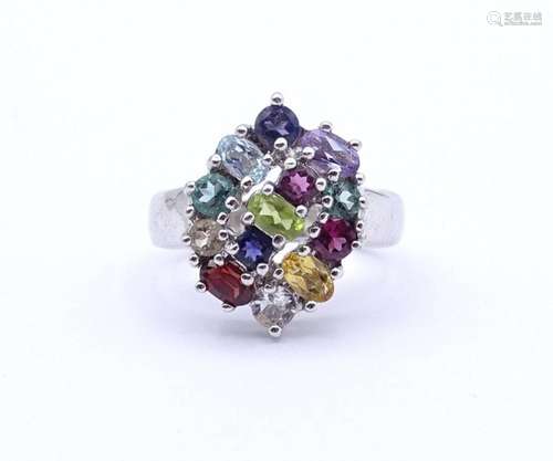 MULTICOLOR SILBER RING MIT 13 FACC. EDELSTEINEN