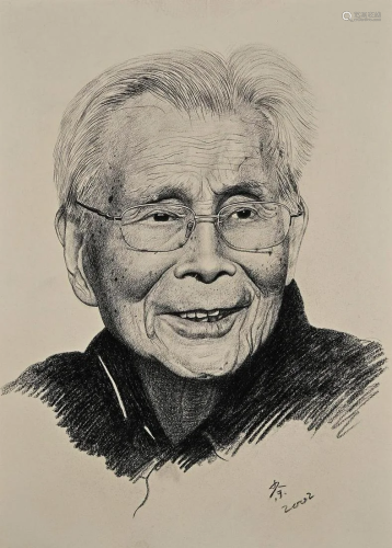A Figure Portrait Sketch Signed Wu Guanzhong