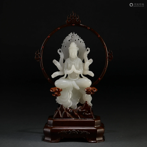 A Chinese Carved White Jade Guanyin Qing Dyn.