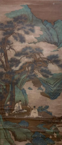 A Chinese Painting of Scholars Signed Qiu Ying