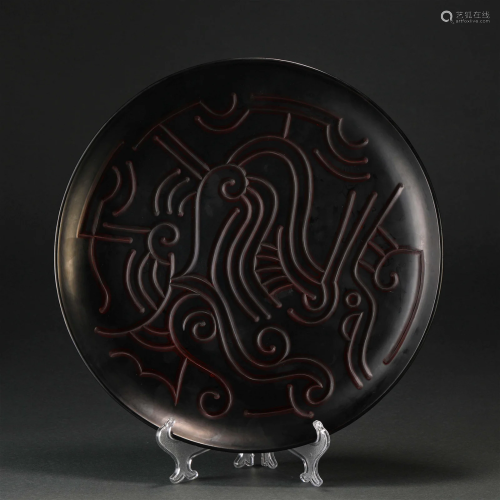 A Chinese Carved Monochrome Lacquer Plate