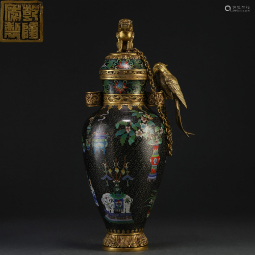 A Chinese Cloisonne Enamel Vase with Cover Qing Dyn.