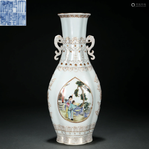 A Chinese Famille Rose Figural Story Vase Qing Dyn.