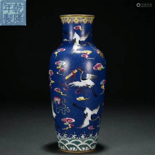 A Chinese Falangcai Crane Vase Qing Dyn.