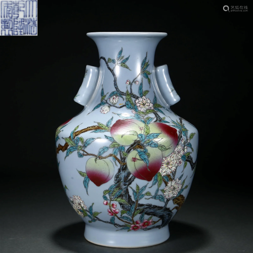 A Chinese Famille Rose Peaches Zun Vase Qing Dyn.