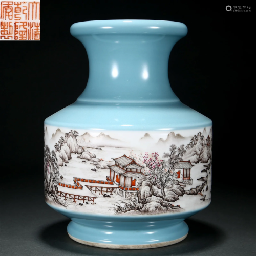 A Chinese Blue Glazed and Grisaille Glazed Vase Qing Dyn.