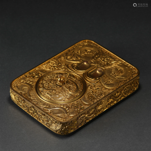 A Chinese Bronze-gilt Dragon Inkbox Qing Dyn.