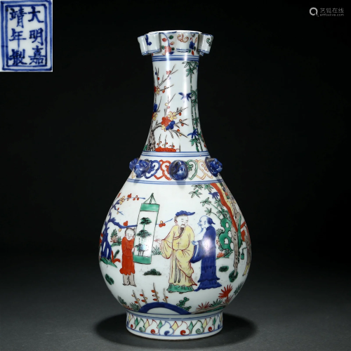 A Chinese Famille Verte Figural Story Vase Qing Dyn.