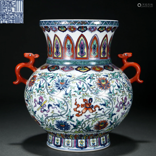 A Chinese Doucai Glaze Zun Vase Qing Dyn.