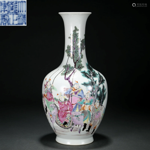 A Chinese Famille Rose Figural Story Vase Qing Dyn.