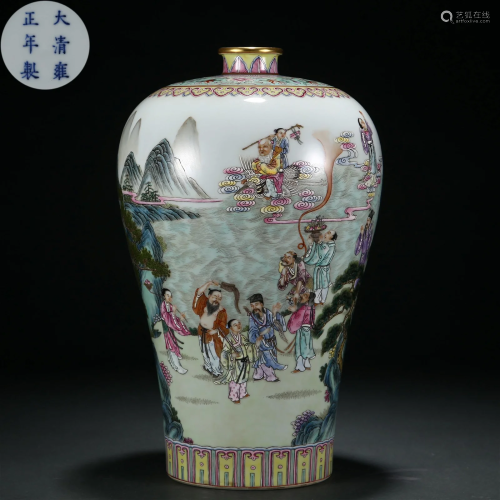 A Chinese Famille Rose Immortals Vase Meiping Qing Dyn.