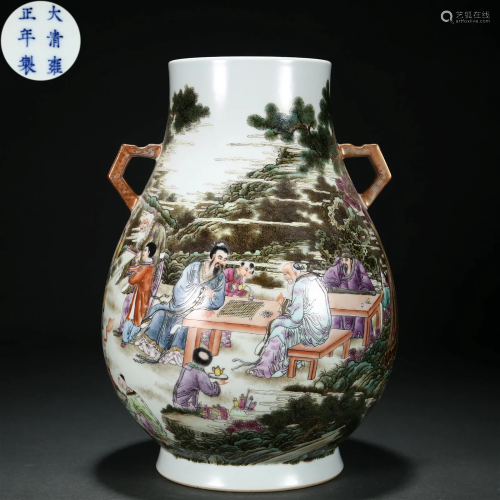 A Chinese Famille Rose Landscape Zun Vase Qing Dyn.