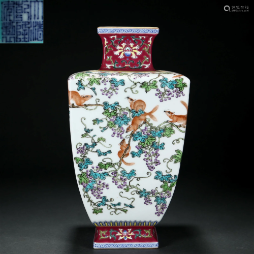A Chinese Famille Rose Square Vase Qing Dyn.