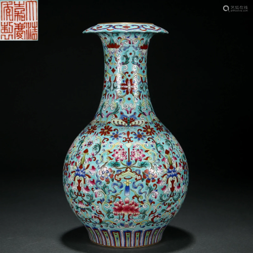 A Chinese Famille Rose Lobed Vase Qing Dyn.