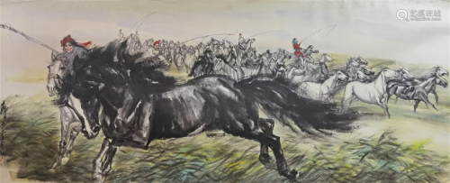 A Chinese Painting of Horse Signed Huang Zhou