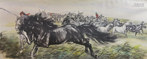 A Chinese Painting of Horse Signed Huang Zhou