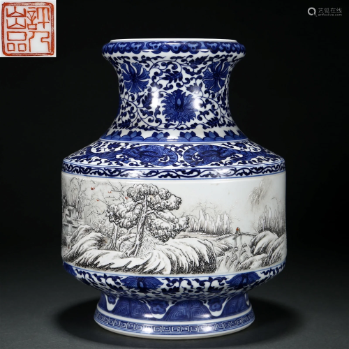 A Chinese Underglaze Blue and Grisaille Glazed Vase Qing Dyn...