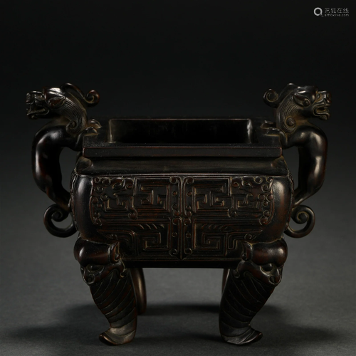 A Chinese Carved Rosewood Censer