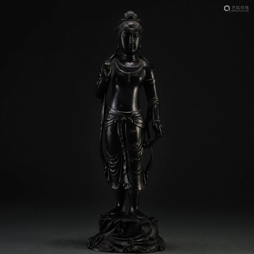 A Chinese Carved Rosewood Figure of Guanyin Qing Dyn.