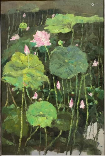 A Chinese Painting of Lotus Signed Wu Guanzhong