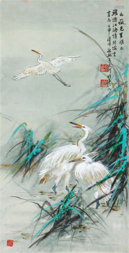 1906-2007 蔡敬翔 白鹭   约2.1平尺 设色纸本 镜片