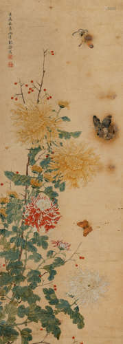1878-1956 胡翰 花鸟   约2.68平尺 设色纸本 镜片