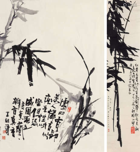 丘金峰（1934-2012） 丘金峰、王壮涛等 墨竹三帧    水墨纸本 镜片