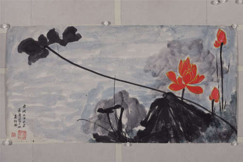 1912-2006 晏伟聪 出於泥而不染   约7.9平尺 设色纸本 镜片