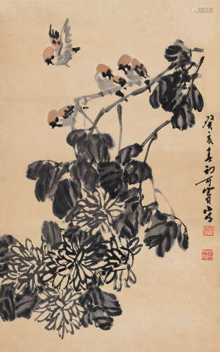 1912-1993 杨应修 花鸟   约2.53平尺 设色纸本 立轴