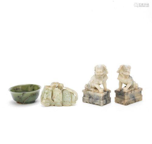 A PALE GREEN JADE 'MOUNTAIN' GROUP, A SPINACH GREE...