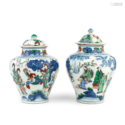 A RELATED PAIR OF WUCAI JARS AND COVERS Shunzhi (4)