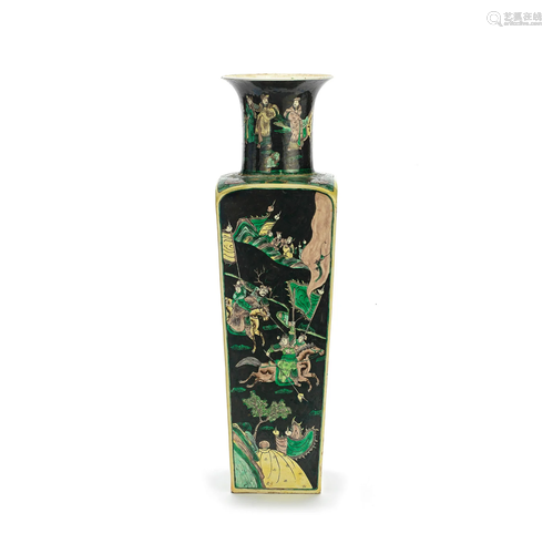 A BLACK-GROUND FAMILLE VERTE BISCUIT VASE Kangxi six-charact...